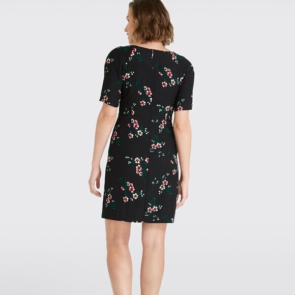 New Draper James Floral Print V-Neck Black Midi Dress NWT Size 0 - Picture 3 of 11